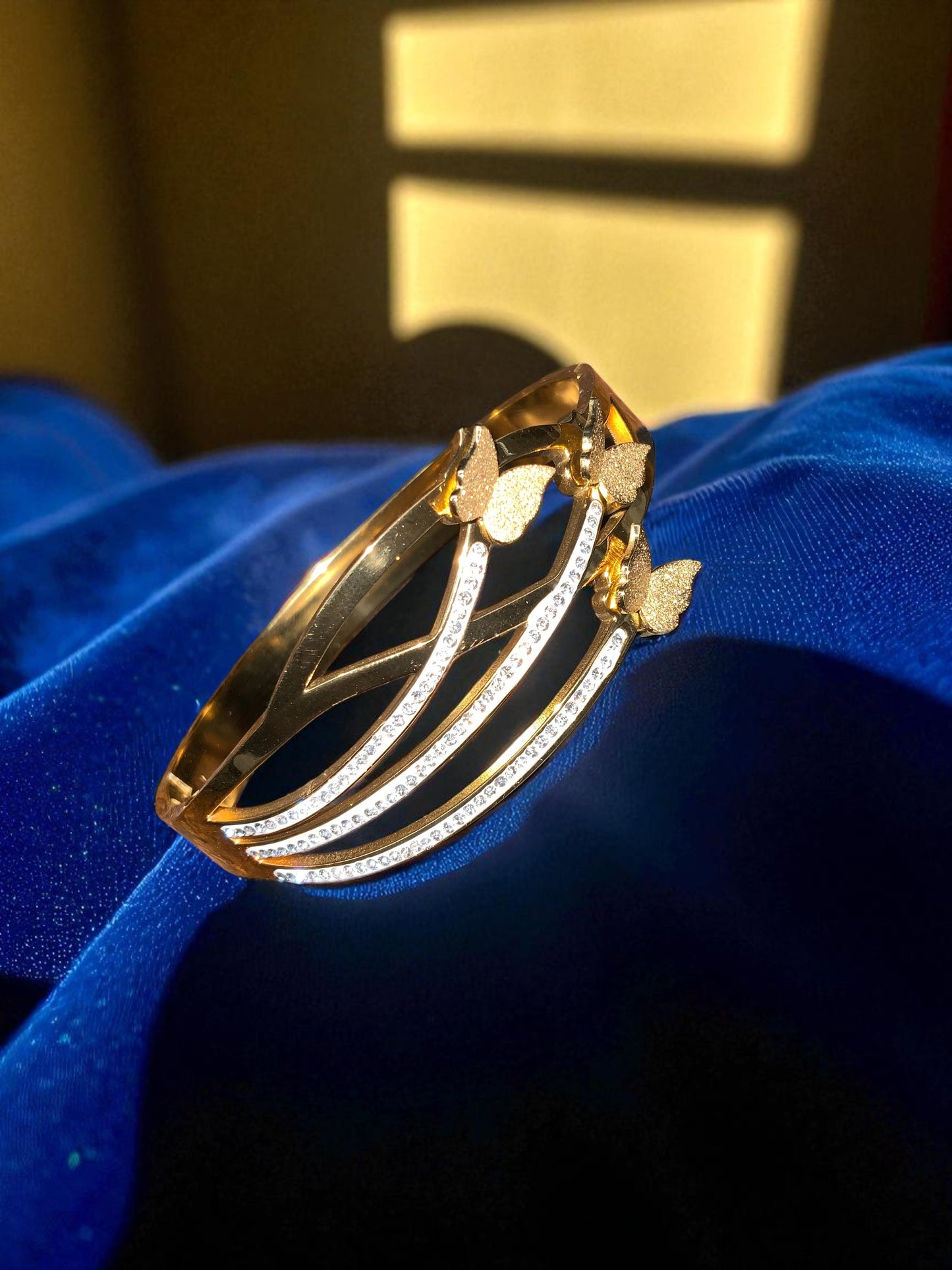 GOLDEN BUTTERFLY CASCADE CZ BANGLE BRACELET