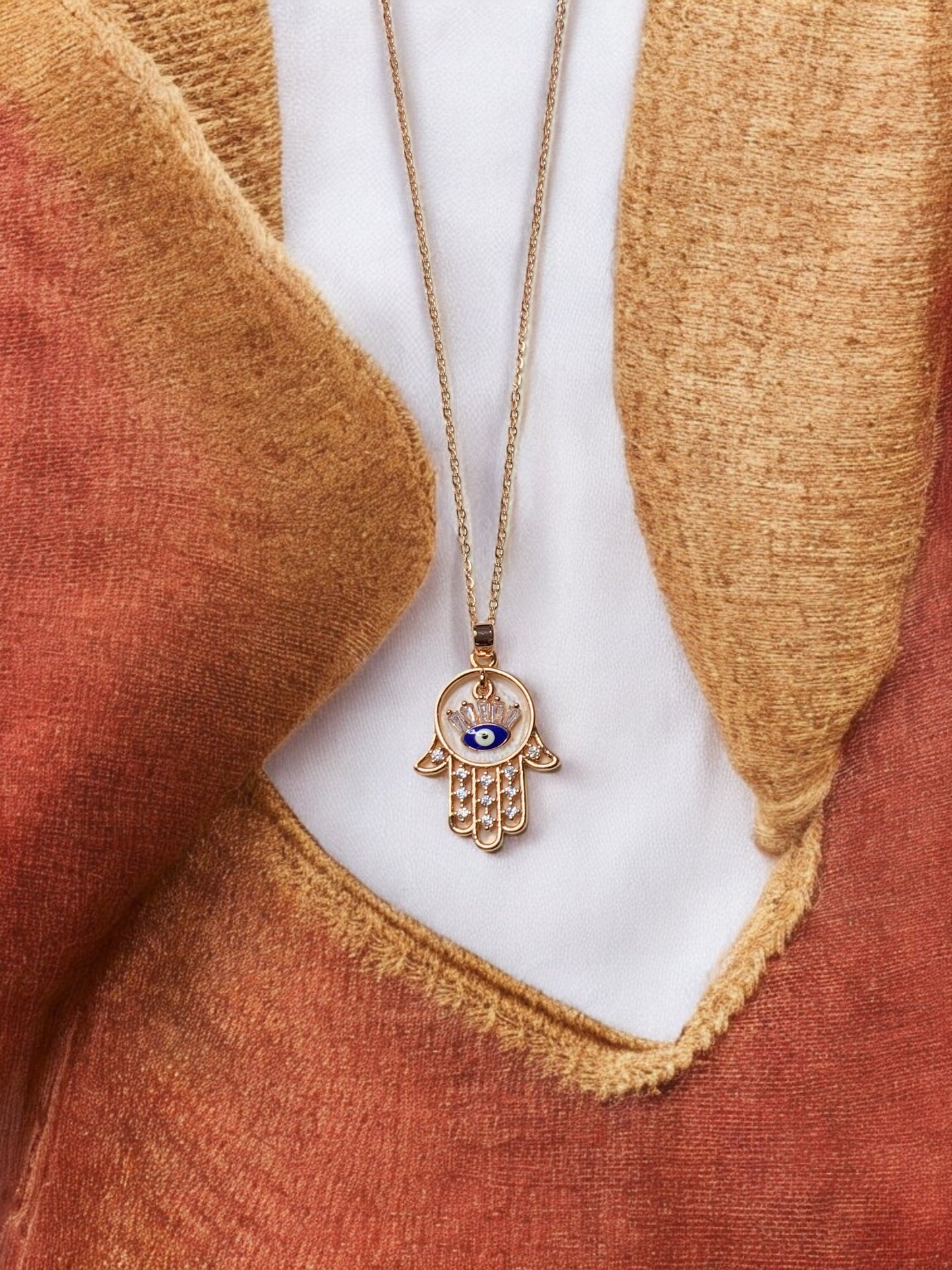 HAMSA HAND EVIL EYE PENDANT NECKLACE