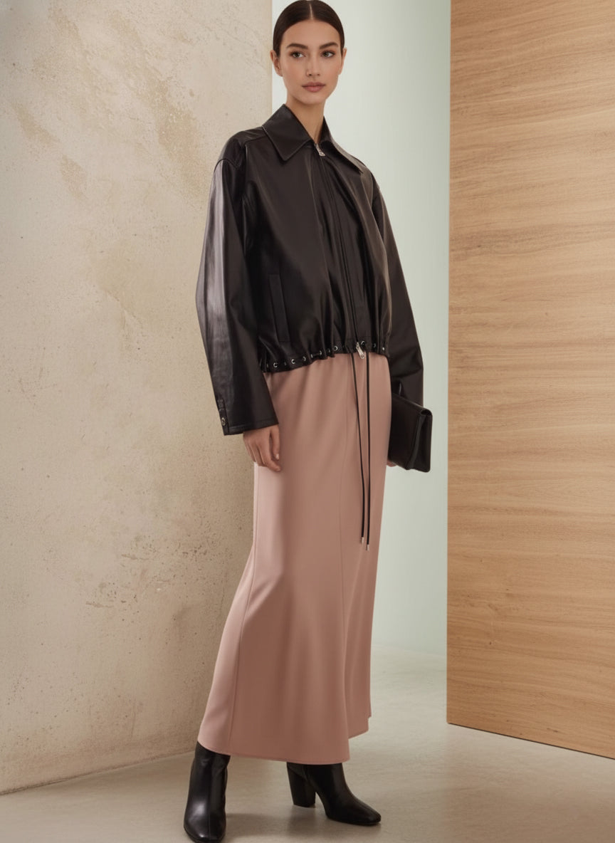 DRAWSTRING HEM ZIP UP JACKET