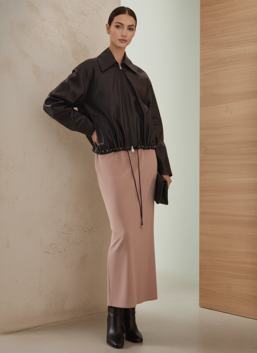 DRAWSTRING HEM ZIP UP JACKET