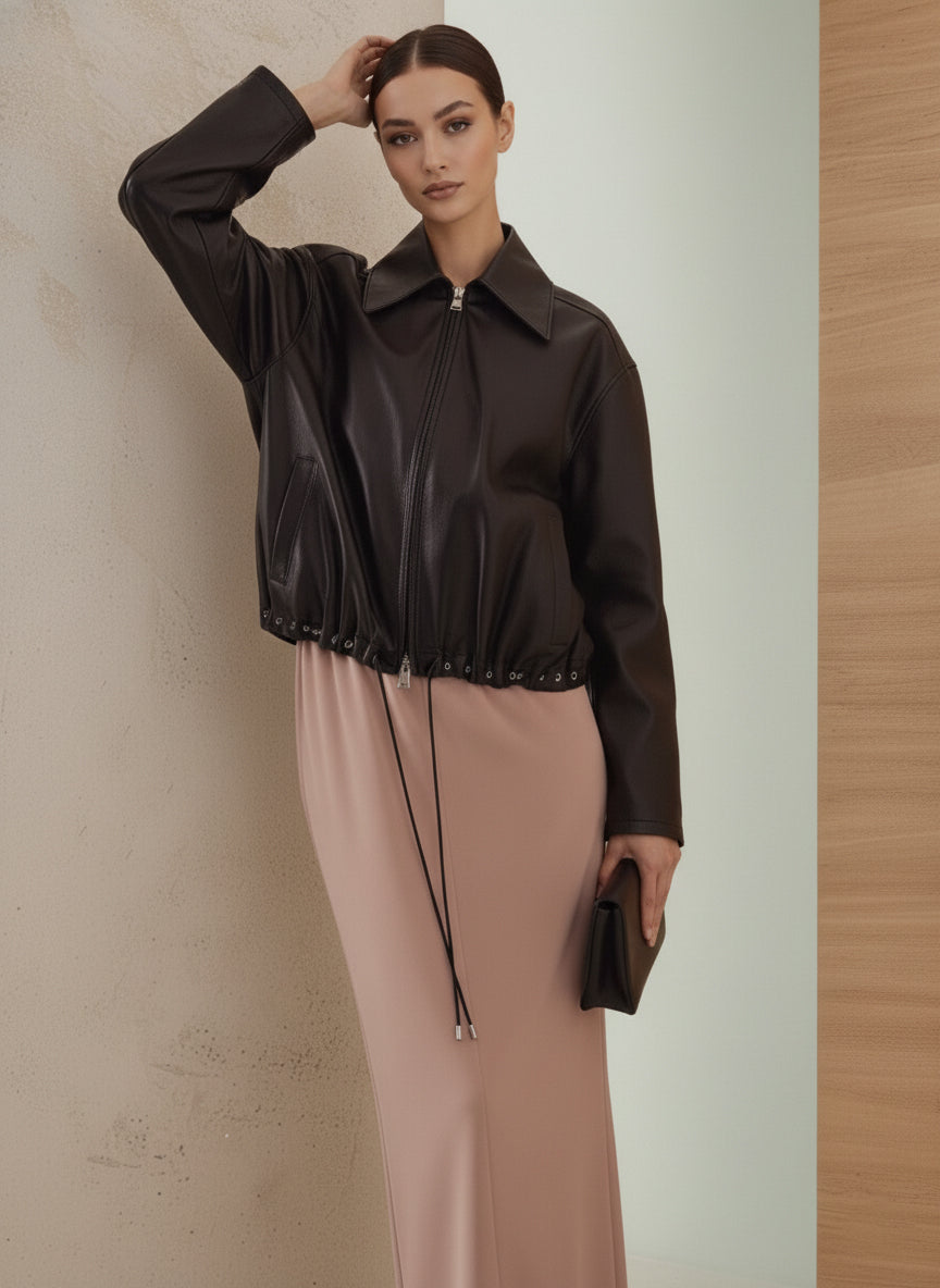 DRAWSTRING HEM ZIP UP JACKET