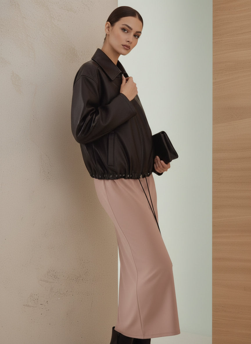 DRAWSTRING HEM ZIP UP JACKET