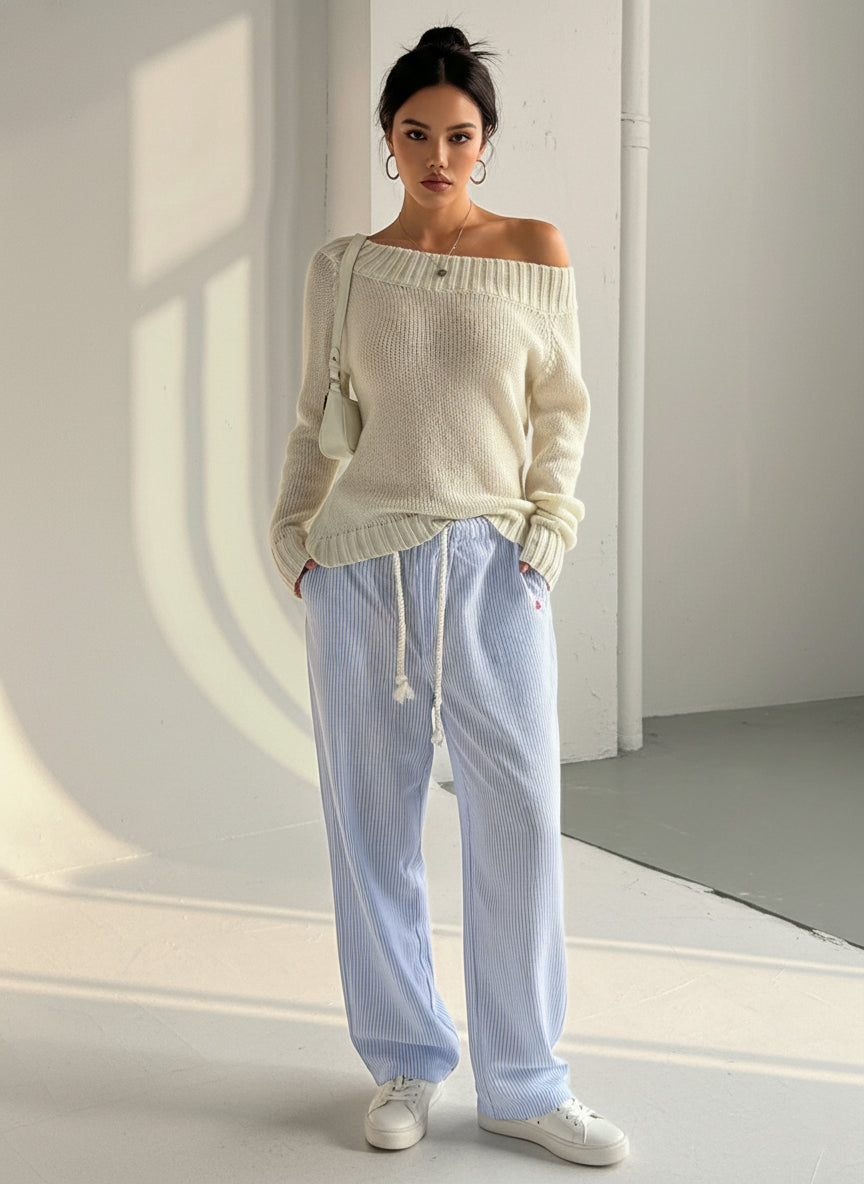 RIBBED KNIT BOAT NECK SWEATER