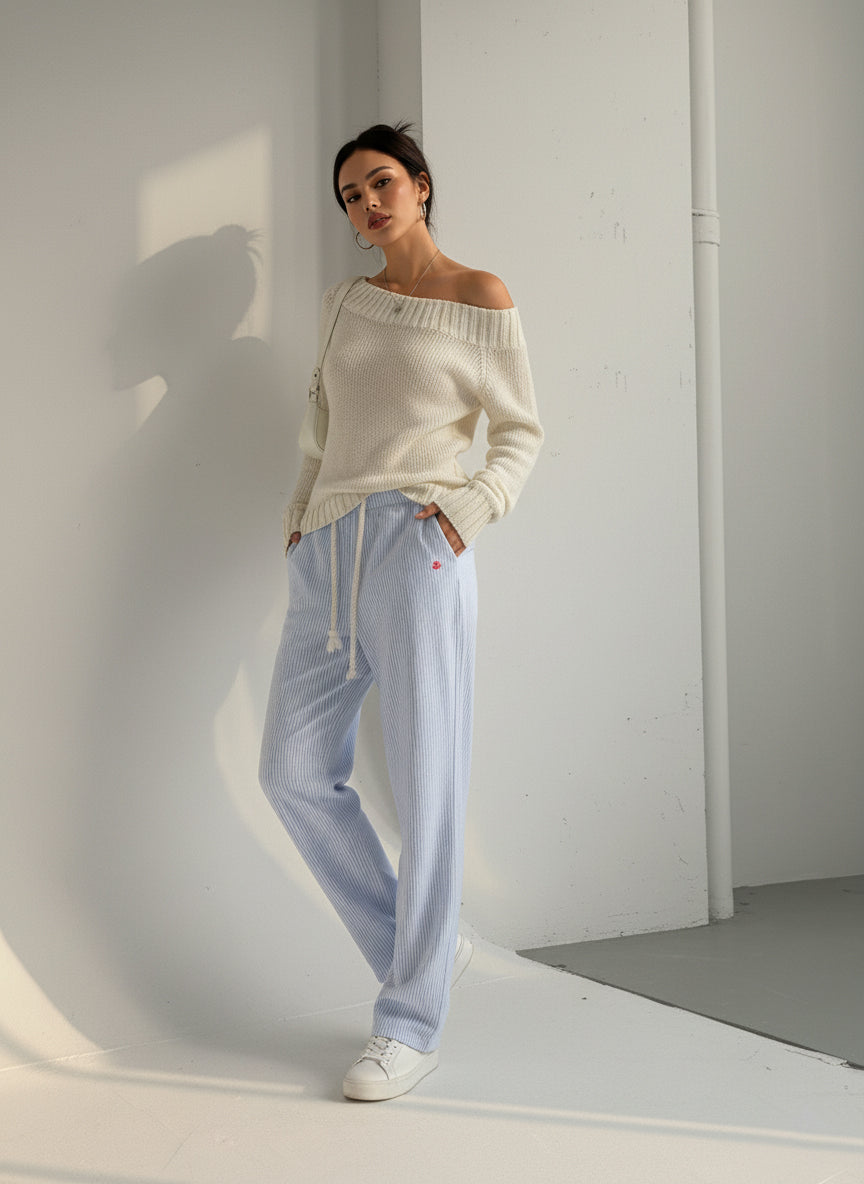 RIBBED KNIT BOAT NECK SWEATER