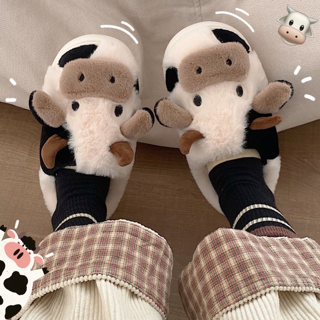 CUTE PLUSH COW SLIPPERS