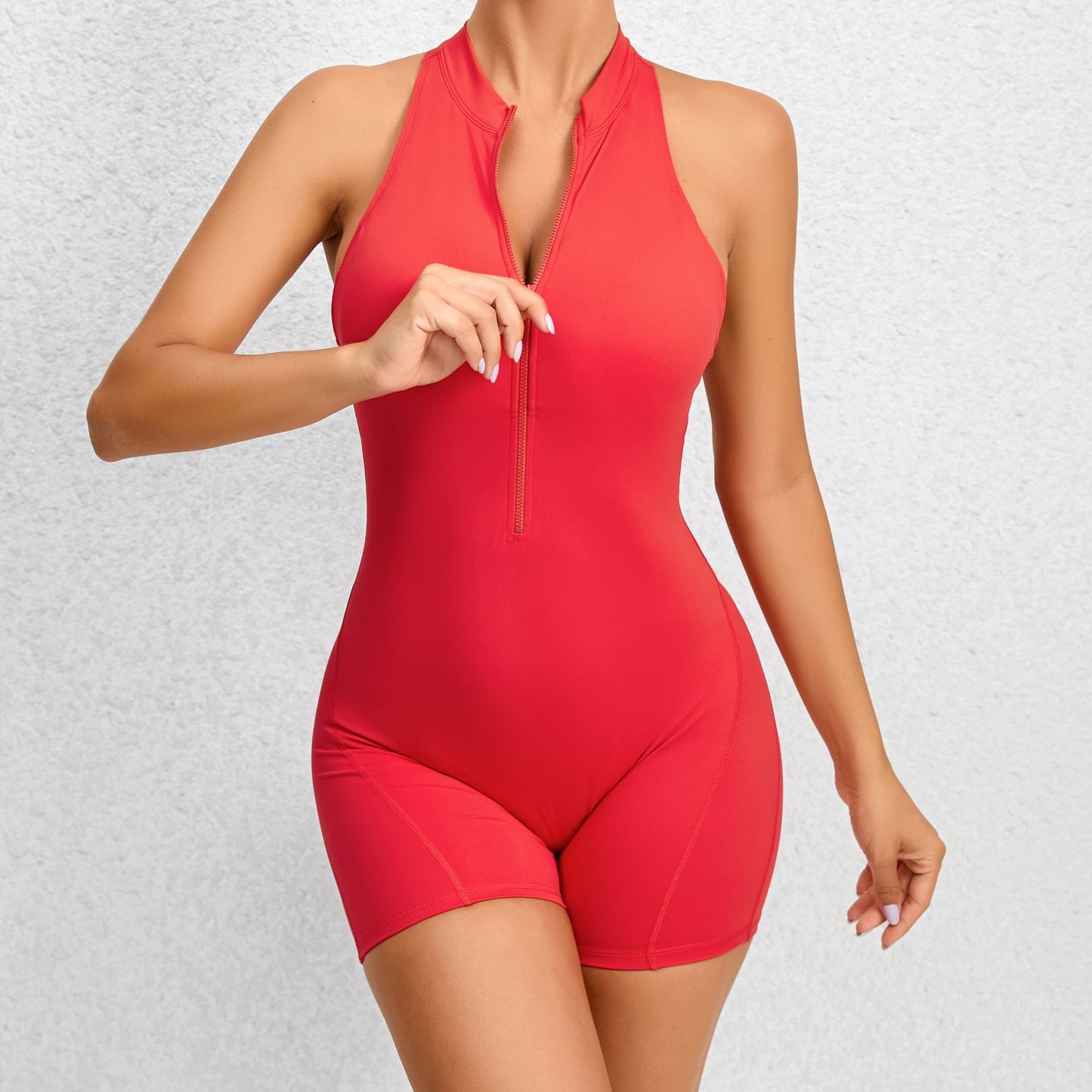 ZIPPERED YOGA FITNESS SHORTS JUMPSUIT