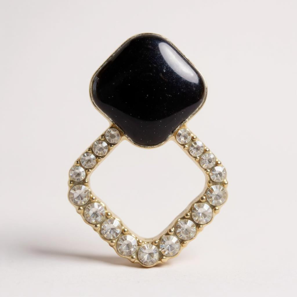 BLACK & CRYSTAL GEOMETRIC DROP EARRINGS