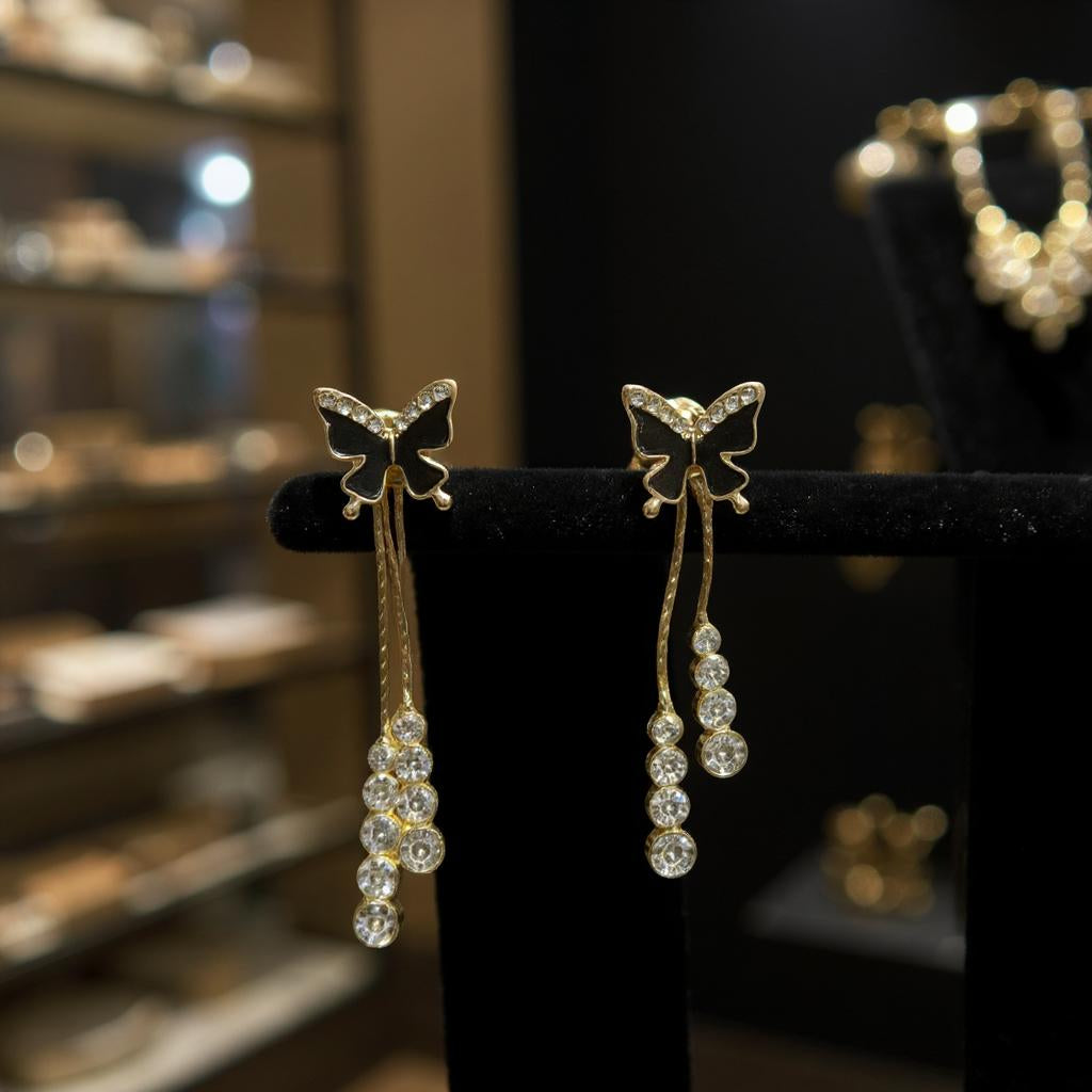BUTTERFLY DROP EARRINGS WITH CRYSTAL ACCENTS