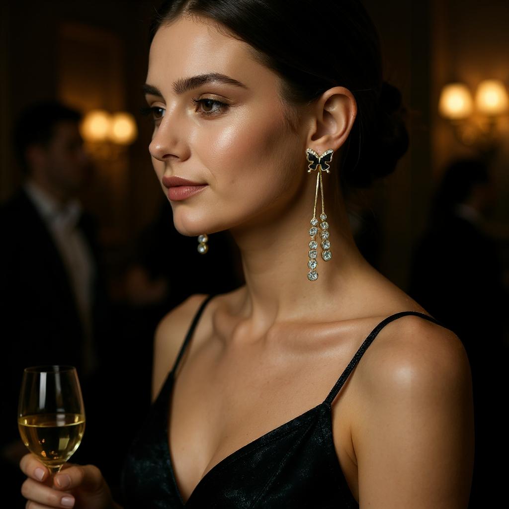 BUTTERFLY DROP EARRINGS WITH CRYSTAL ACCENTS
