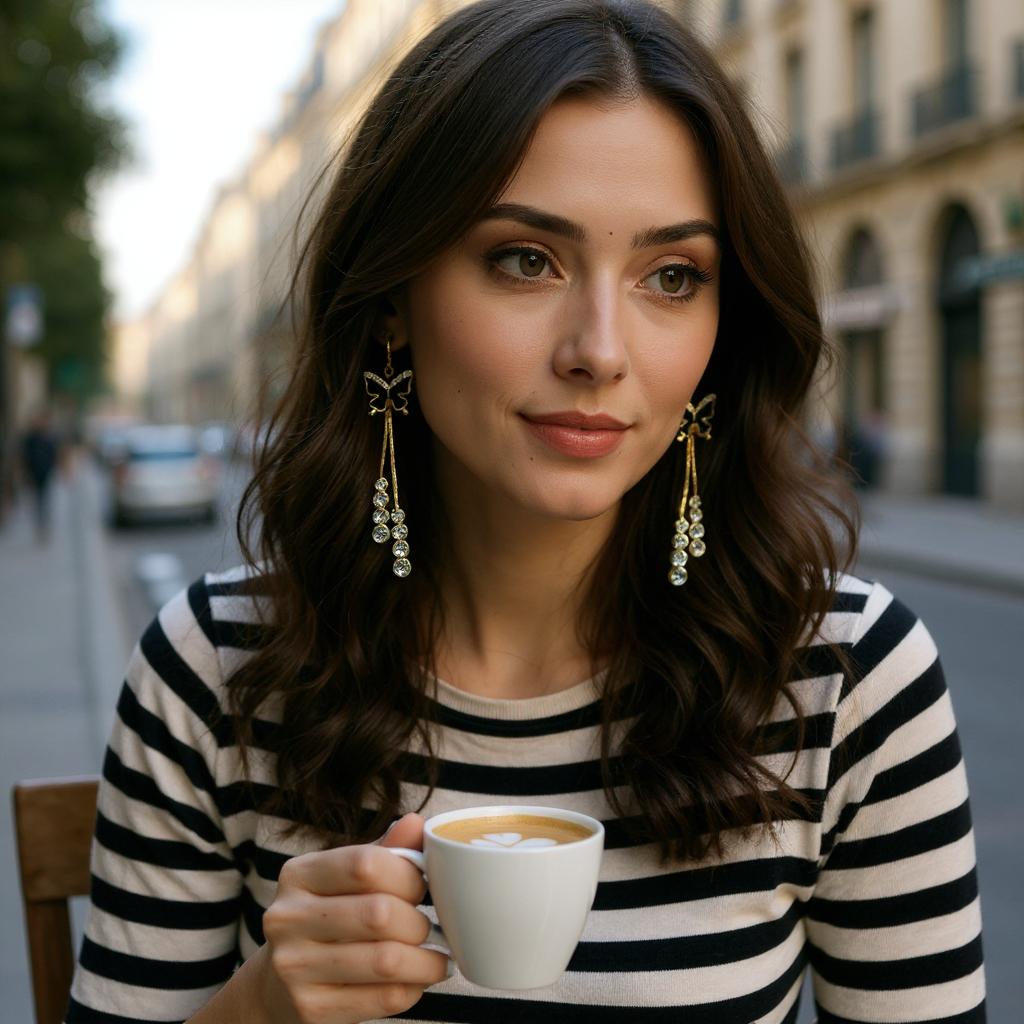 BUTTERFLY DROP EARRINGS WITH CRYSTAL ACCENTS