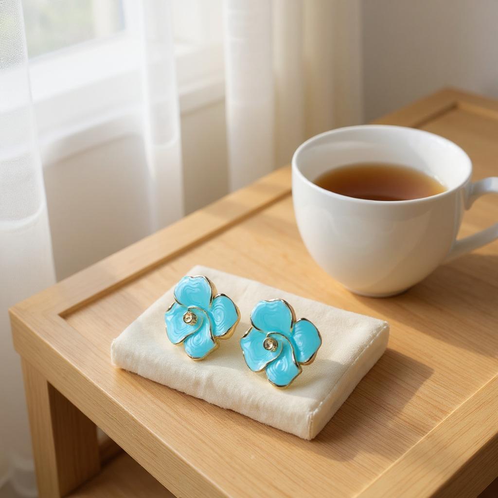 IVORY BLOOM ENAMEL FLOWER STUD EARRINGS