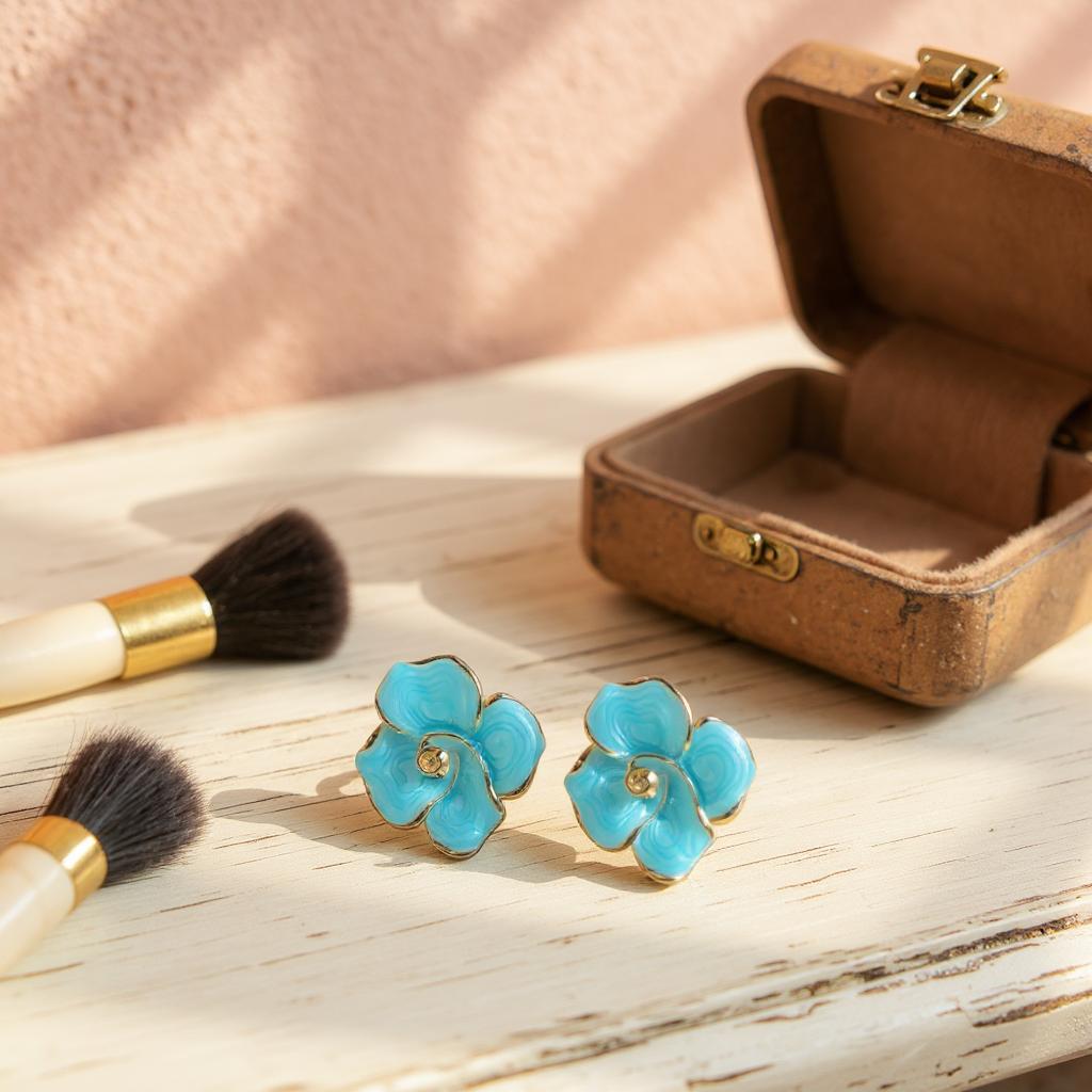 IVORY BLOOM ENAMEL FLOWER STUD EARRINGS