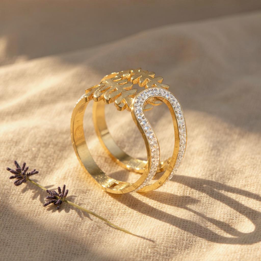 GOLDEN FERN EMBRACE CZ BANGLE BRACELET
