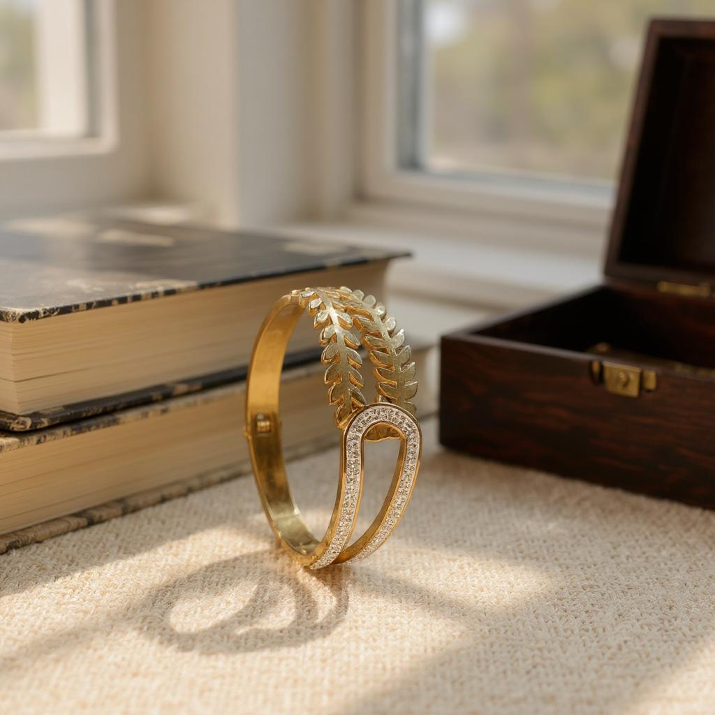 GOLDEN FERN EMBRACE CZ BANGLE BRACELET