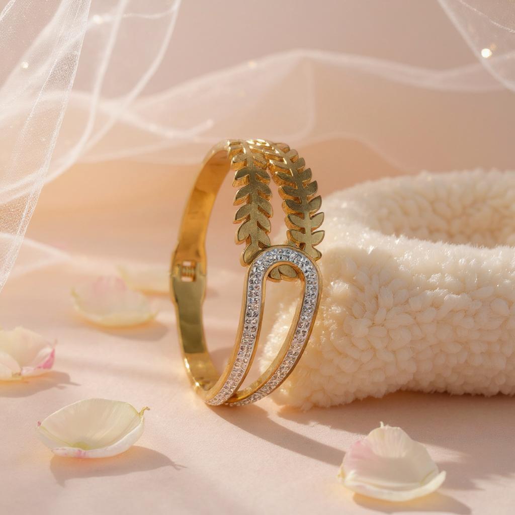 GOLDEN FERN EMBRACE CZ BANGLE BRACELET