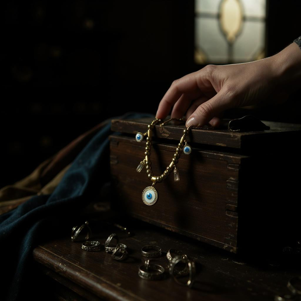 GOLDEN EVIL EYE CHARM NECKLACE