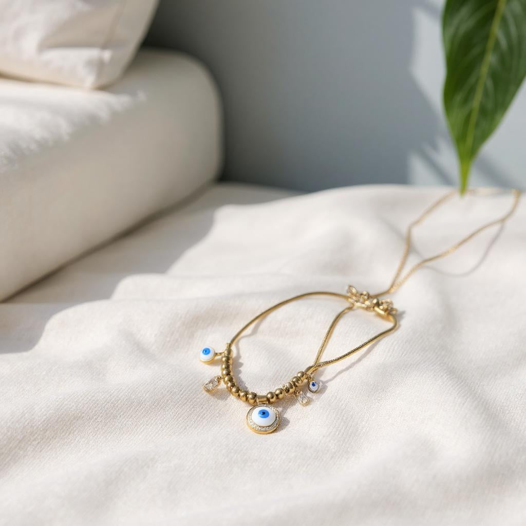 GOLDEN EVIL EYE CHARM NECKLACE