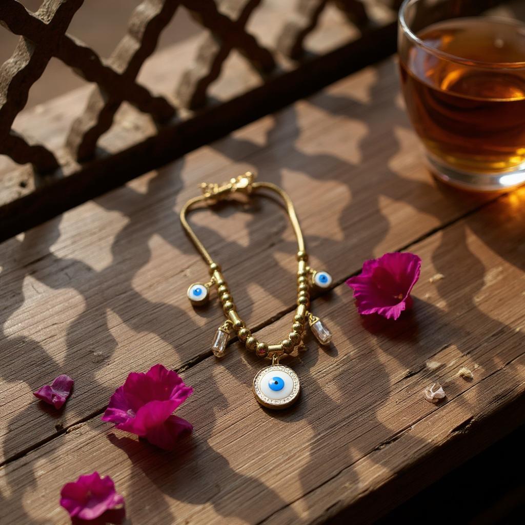 GOLDEN EVIL EYE CHARM NECKLACE