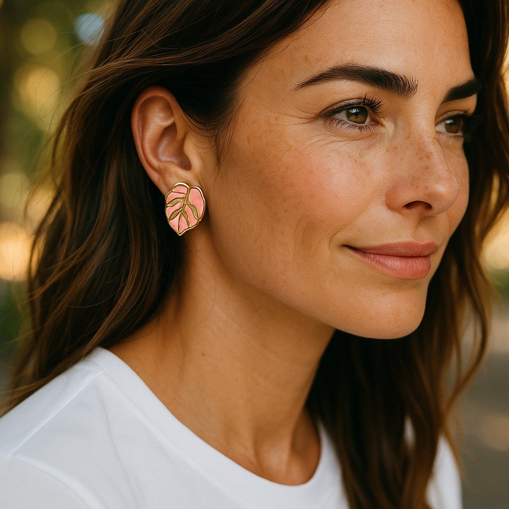 BLUSH PINK LEAF STUD EARRINGS