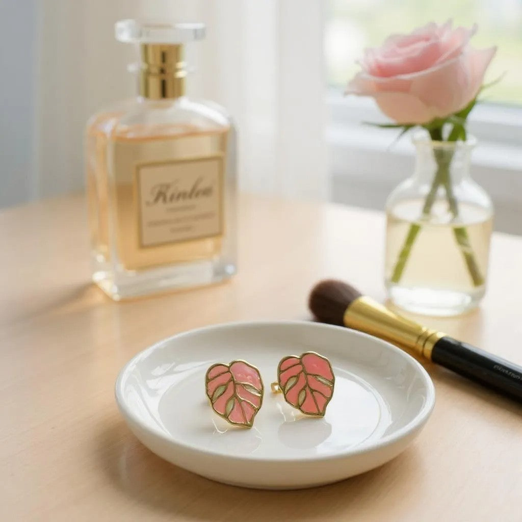 BLUSH PINK LEAF STUD EARRINGS