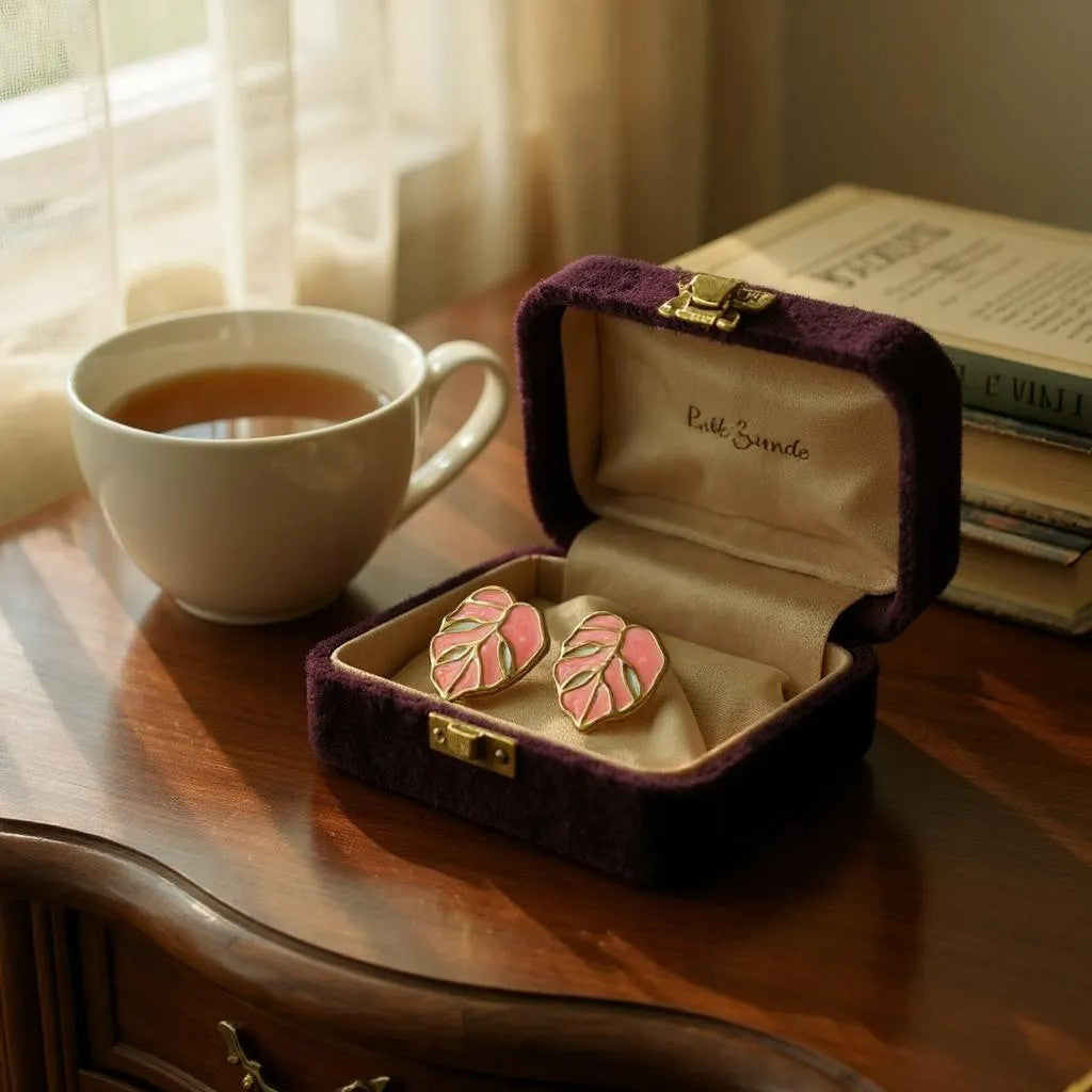 BLUSH PINK LEAF STUD EARRINGS