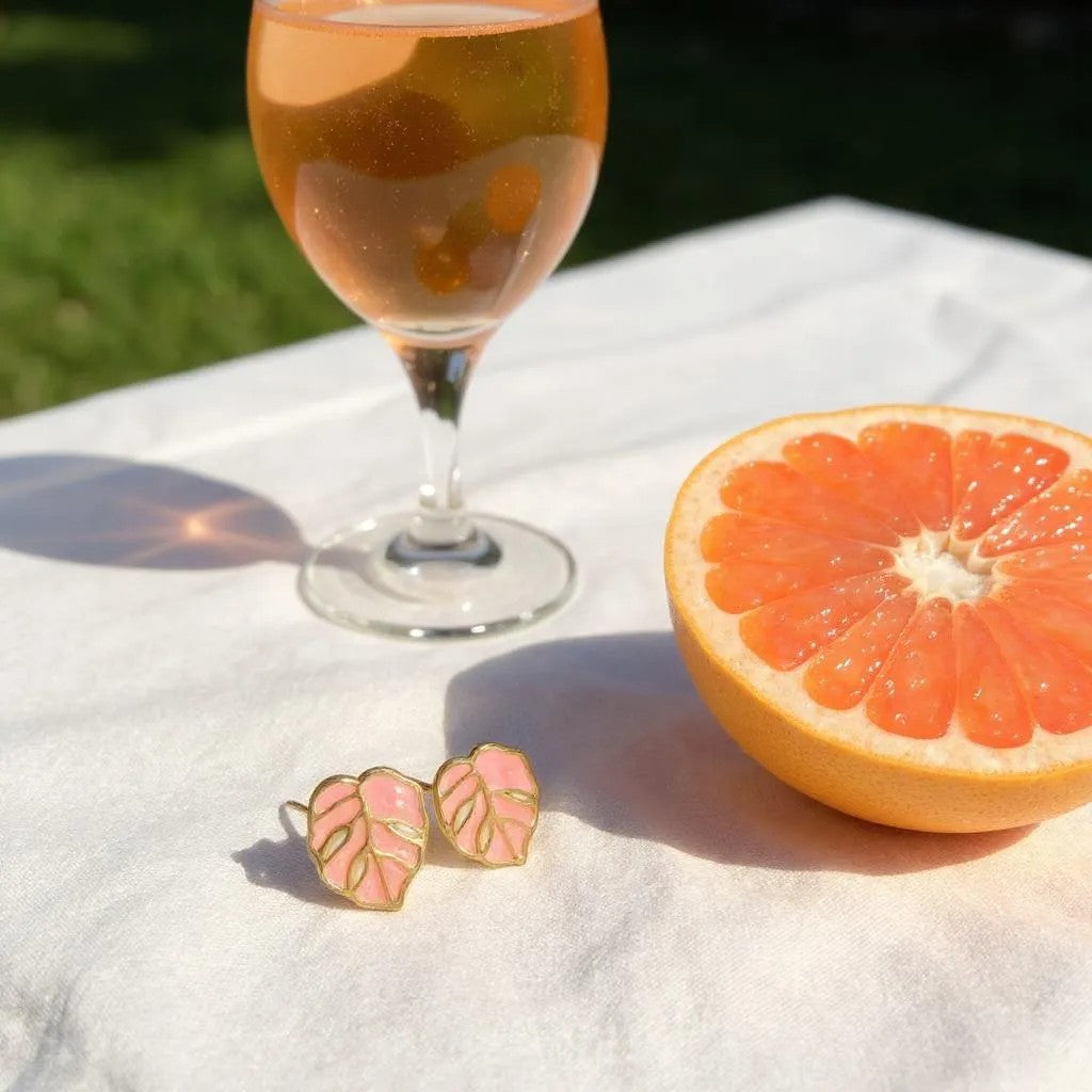 BLUSH PINK LEAF STUD EARRINGS