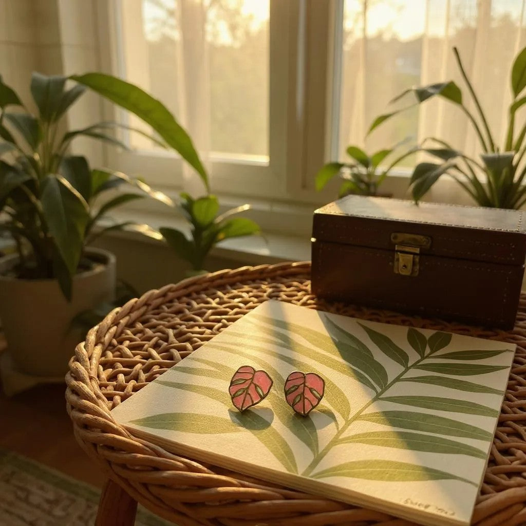 BLUSH PINK LEAF STUD EARRINGS