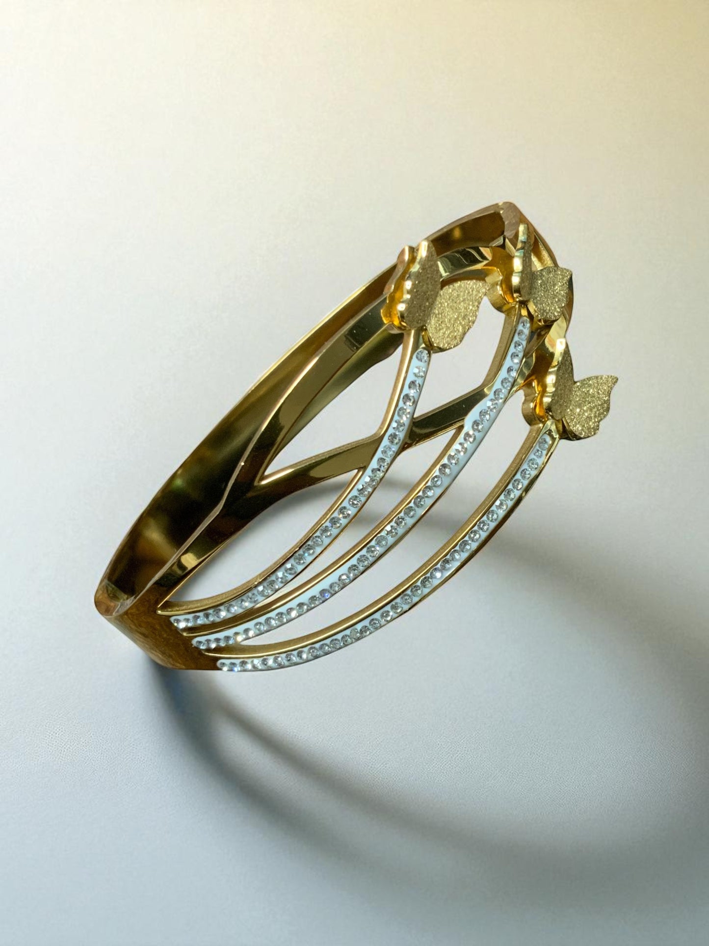GOLDEN BUTTERFLY CASCADE CZ BANGLE BRACELET