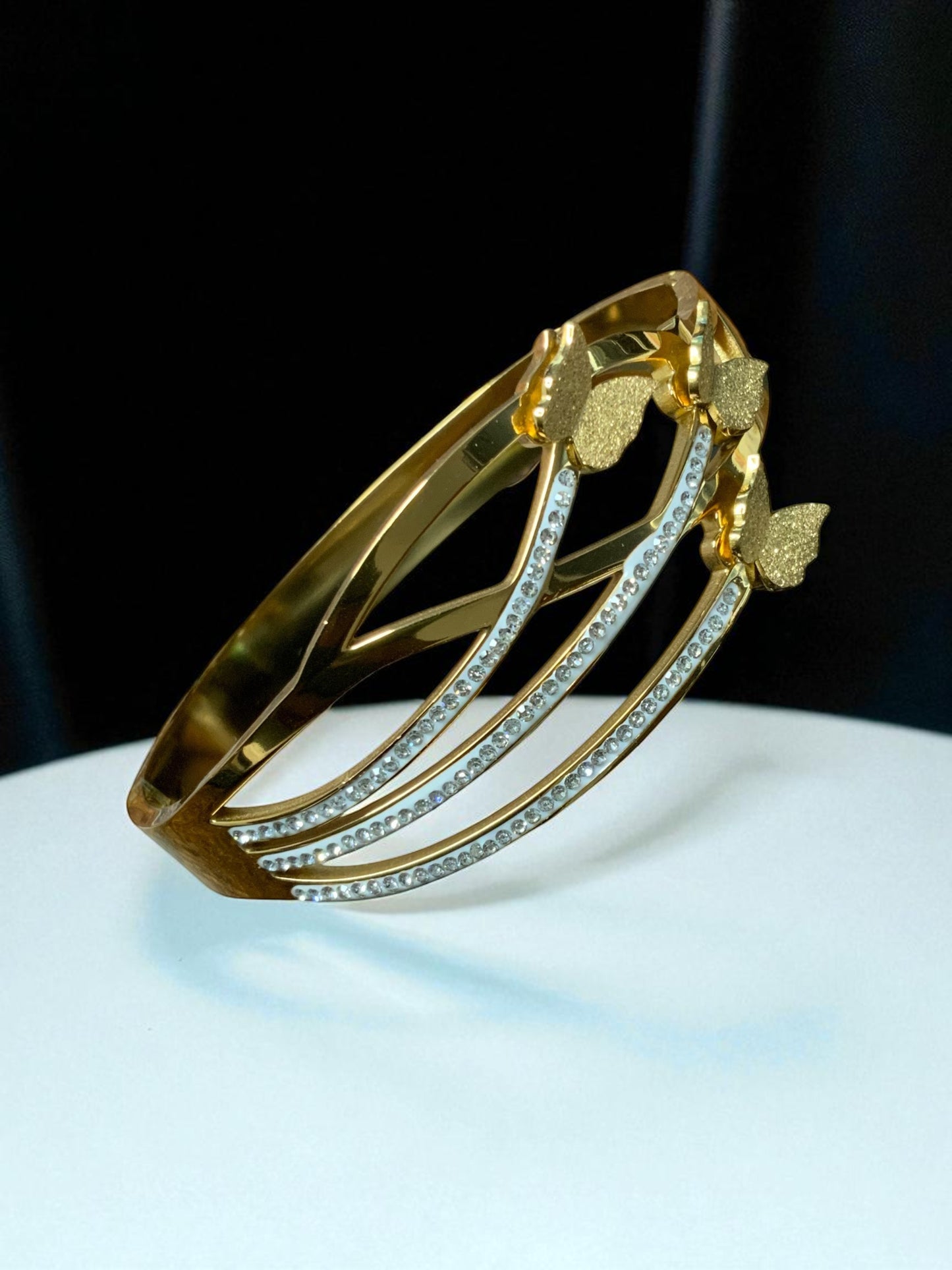 GOLDEN BUTTERFLY CASCADE CZ BANGLE BRACELET