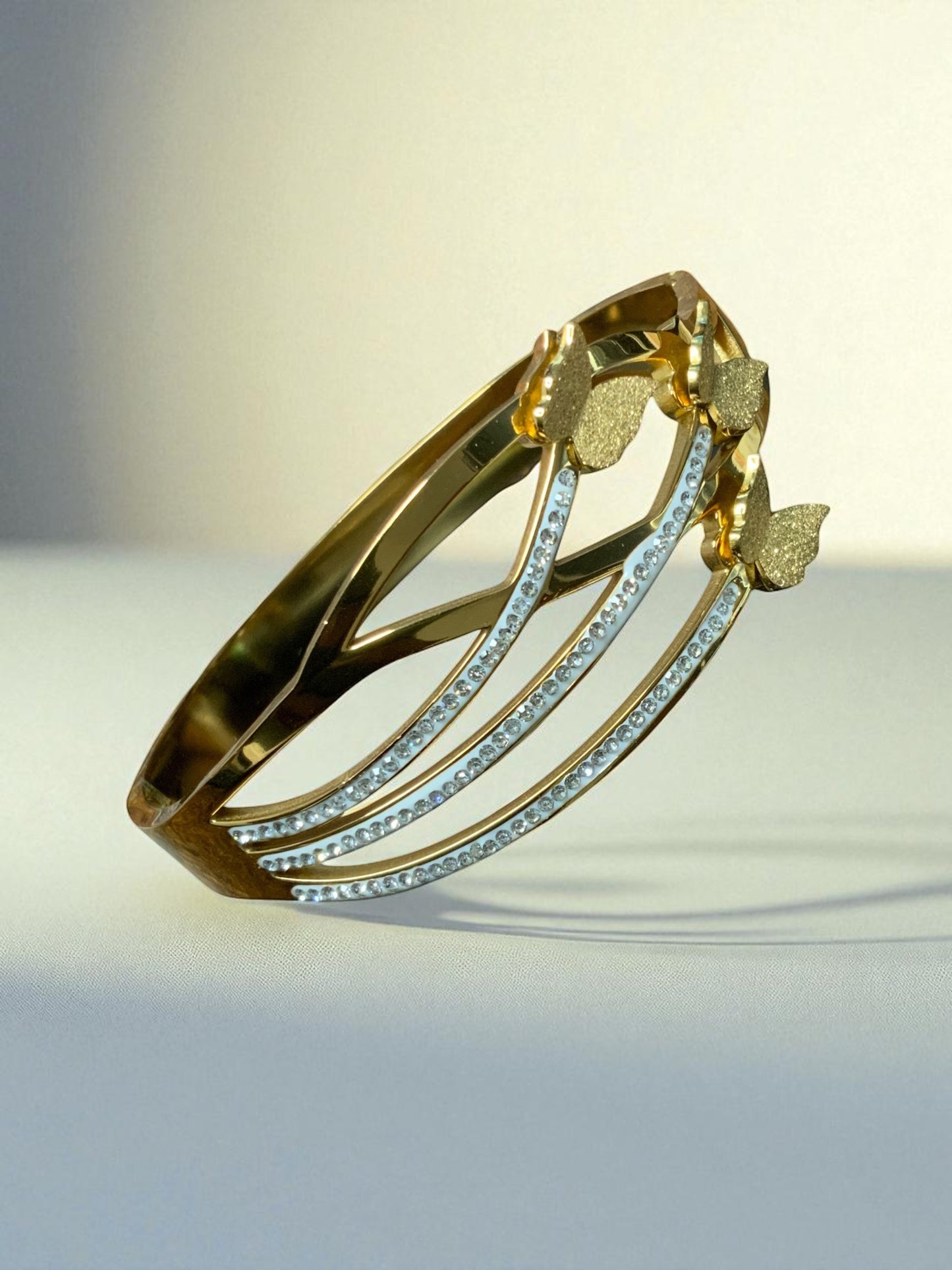GOLDEN BUTTERFLY CASCADE CZ BANGLE BRACELET
